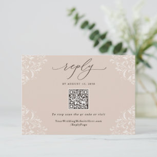Cartons Réponse Élégant Code QR de mariage Champagne Tan Neutre