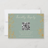Cartons Réponse Élégant Code QR de Mariage Fleur Vert Sauge Or (Devant)