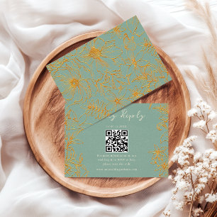 Cartons Réponse Élégant Code QR de Mariage Fleur Vert Sauge Or
