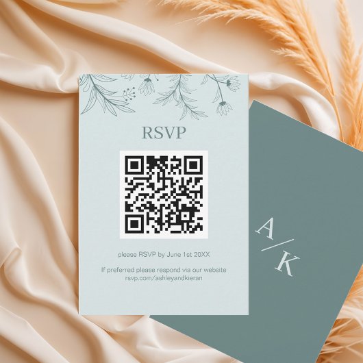 Cartons Réponse Élégant code QR du Mariage Turquoise Floral