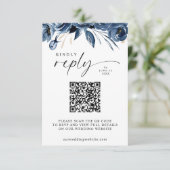Cartons Réponse Élégant Code QR Fleurs Bleu Marine Écriture Mariag (Debout devant)