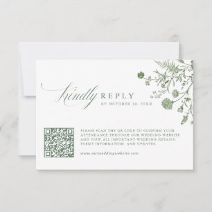 Cartons Réponse Élégant Code QR Floral Classique Vintage Vert Saug