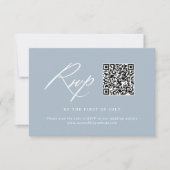 Cartons Réponse Elégant code QR Mariage de calligraphie bleu Dusty (Devant)