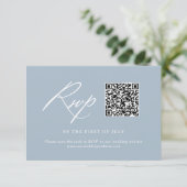 Cartons Réponse Elégant code QR Mariage de calligraphie bleu Dusty (Debout devant)