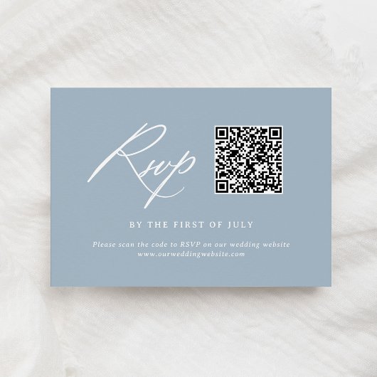 Cartons Réponse Elégant code QR Mariage de calligraphie bleu Dusty