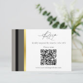 Cartons Réponse Élégant Code QR Mariage Rayure Noir Gris Or (Debout devant)
