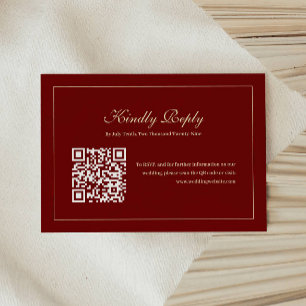 Cartons Réponse Élégant Code QR Rouge Vin Monogramme Mariage Scrip