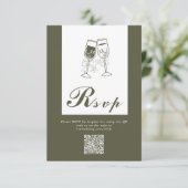 Cartons Réponse Élégant Code QR Vert en Bois d'Olive Mariage (Debout devant)