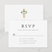 Cartons Réponse Elégant culte Croix Baptême floral (Devant / Derrière)
