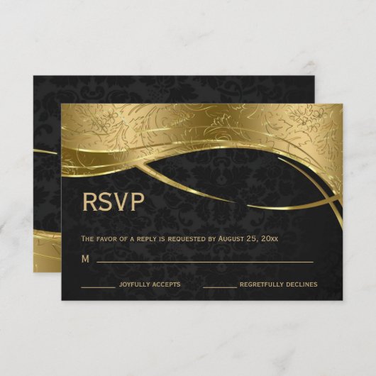 Cartons Réponse Élégant Damas Noir Et Or (Devant / Derrière)