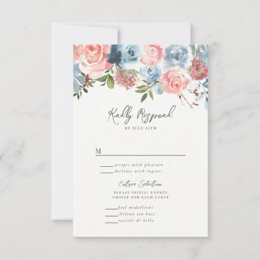 Cartons Réponse Elégant Dusty Blue et Rose Floral Swag (Devant)