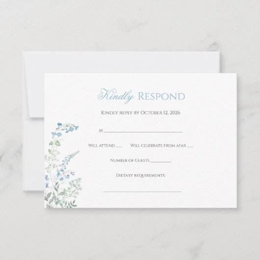Cartons Réponse Elegant Dusty blue Floral Calligraphy (Devant)
