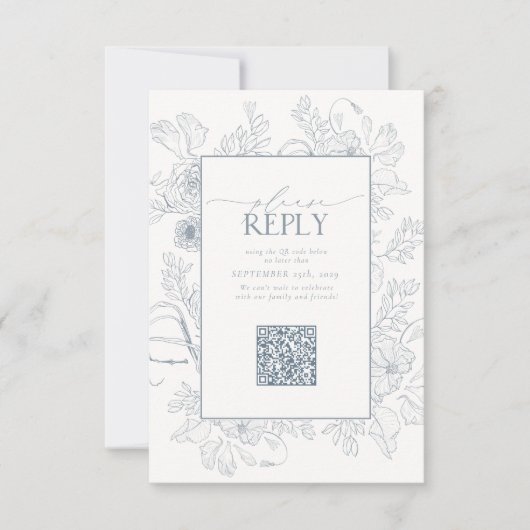 Cartons Réponse Elegant Dusty Blue Mariage QR Code S'il vous plaît (Devant)