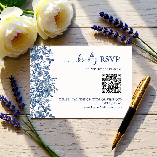 Cartons Réponse Elegant Dusty Blue Toile QR Code Wedding