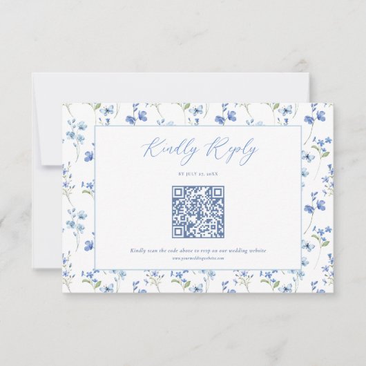 Cartons Réponse Elegant Dusty Blue Wildflower Wedding (Devant)