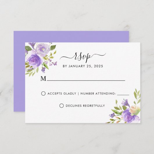 Cartons Réponse Élégant Dusty Purple Plum Verdure Floral Mariage (Devant / Derrière)