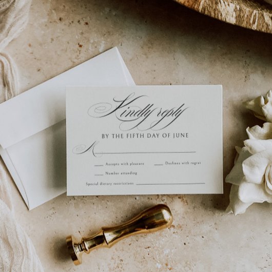 Cartons Réponse Elegant Ecru Black Calligraphy Mariage