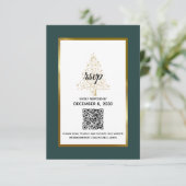 Cartons Réponse Élégant Emerald Gold Winter Wedding QR Code (Debout devant)
