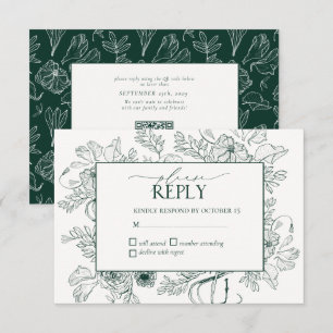 Cartons Réponse Élégant Emerald Green Floral Line Art Mariage