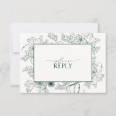 Cartons Réponse Élégant Emerald Green Floral Mariage QR Code (Devant)