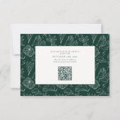 Cartons Réponse Élégant Emerald Green Floral Mariage QR Code (Dos)