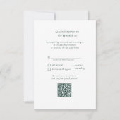 Cartons Réponse Élégant Emerald Green Mariage QR Code Repas (Dos)