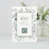 Cartons Réponse Élégant Emerald Green Mariage QR Code S'il vous pl (Debout devant)