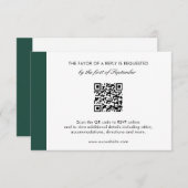 Cartons Réponse Élégant Emerald Green Moderne QR Code Mariage (Devant / Derrière)