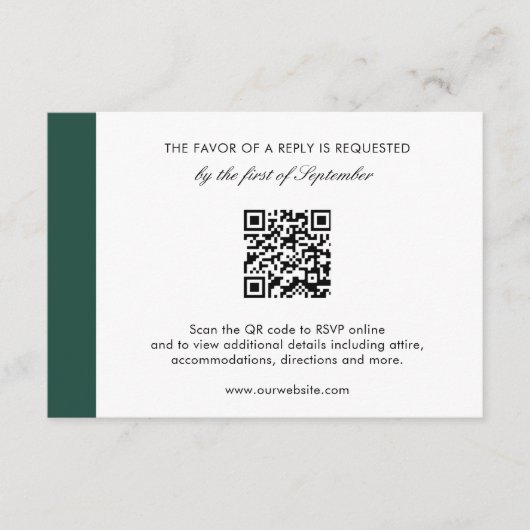 Cartons Réponse Élégant Emerald Green Moderne QR Code Mariage (Devant)