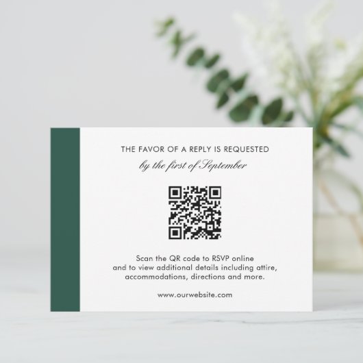 Cartons Réponse Élégant Emerald Green Moderne QR Code Mariage (Debout devant)
