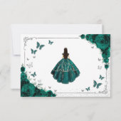 Cartons Réponse Elegant Emerald Green Silver Quinceanera Reply (Dos)