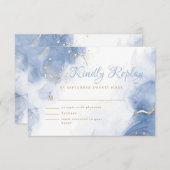 Cartons Réponse Élégant Encre d'alcool Or Bleu Minimal Blanc moder (Devant / Derrière)