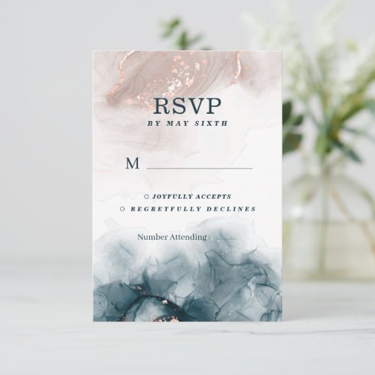 Cartons Réponse Élégant Encre d'alcool Or Blush Bleu Minimal moder (Debout devant)