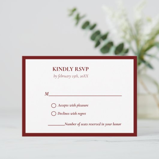 Cartons Réponse Élégant et chic Emerald mariage Bourgogne (Debout devant)
