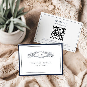 Cartons Réponse Elégant et chic Marine Blue Crest mariage