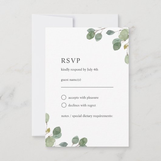Cartons Réponse Elégant Eucalyptus Feuille Mariage aquarelle (Devant)