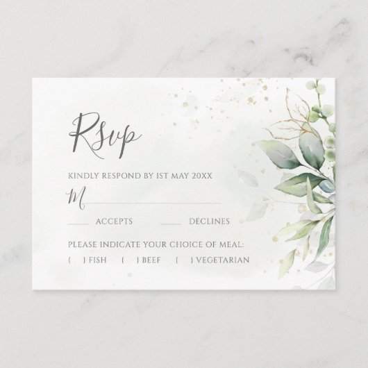 Cartons Réponse Elégant Eucalyptus Feuille Mariage or vert (Devant)