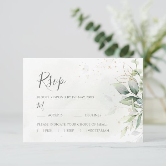 Cartons Réponse Elégant Eucalyptus Feuille Mariage or vert (Debout devant)