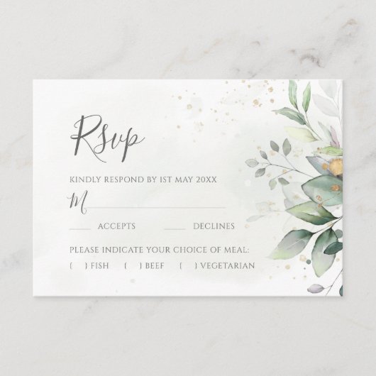 Cartons Réponse Elégant Eucalyptus Feuille Mariage or vert (Devant)