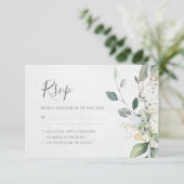 Cartons Réponse Elégant Eucalyptus Feuille Mariage or vert (Debout devant)