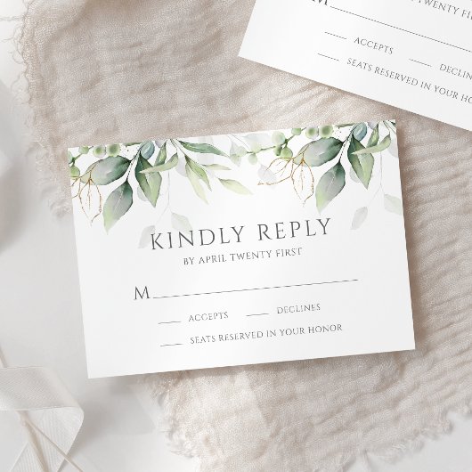 Cartons Réponse Elégant Eucalyptus Feuille Mariage or vert