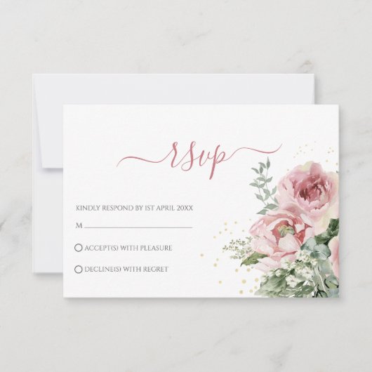 Cartons Réponse Elégant Eucalyptus Feuille Mariage or vert (Devant)