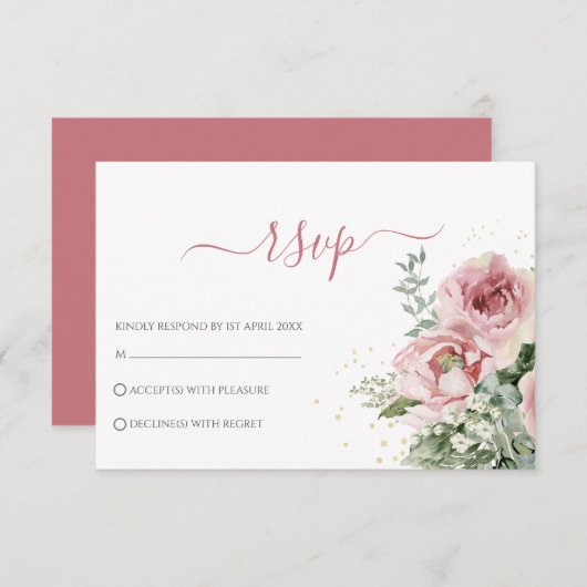 Cartons Réponse Elégant Eucalyptus Feuille Mariage or vert (Devant / Derrière)