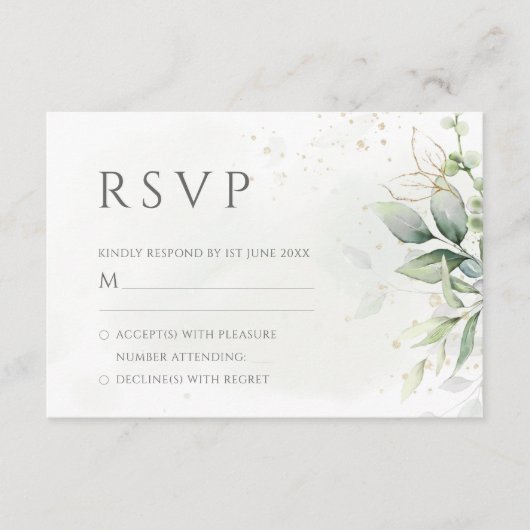 Cartons Réponse Elégant Eucalyptus Feuille Mariage or vert (Devant)