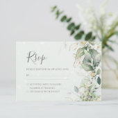 Cartons Réponse Elégant Eucalyptus Feuille Mariage or vert (Debout devant)