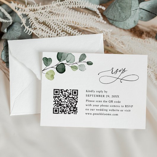 Cartons Réponse Elégant Eucalyptus Mariage QR Code