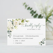 Cartons Réponse Elégant Eucalyptus Roses Blanches Mariage Floral (Debout devant)