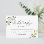 Cartons Réponse Elégant Eucalyptus Roses Blanches Mariage Floral (Debout devant)