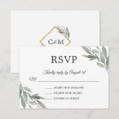 Cartons Réponse Élégant Feuille Botanique Foliage Gold Mariage (Devant / Derrière)