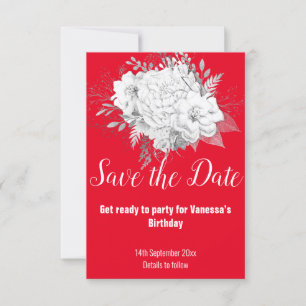 CARTONS RÉPONSE ÉLÉGANT FLEUR BLANC ROUGE SAVE THE DATE